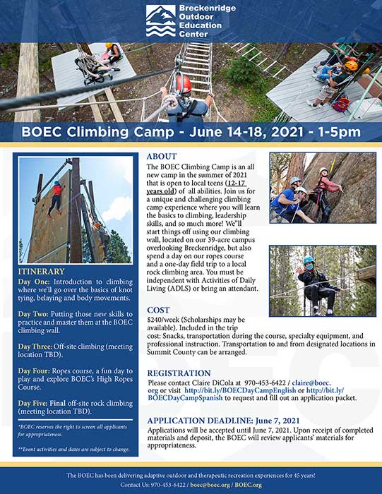 BOEC Climbing Camp Flyer