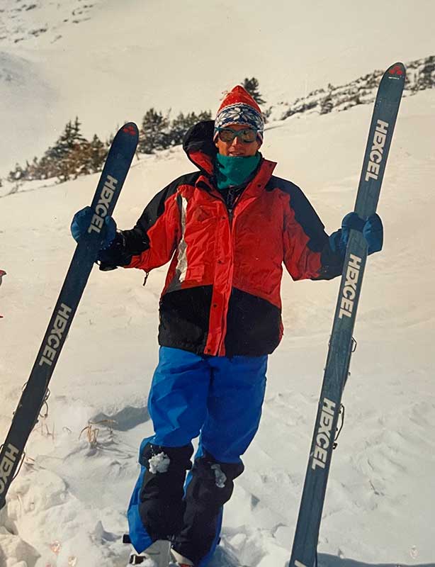 Earl poses while skinning Peak 8 Breckenridge in 1992