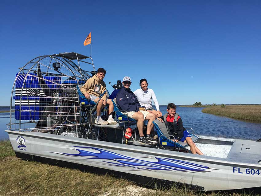 The family on an air boat