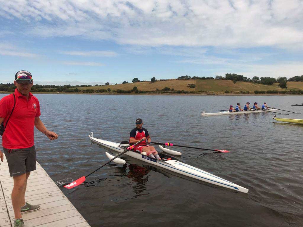 Ben Pritchard tries his hand at rowing