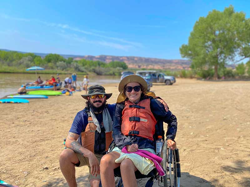 Amber and Ryan pose on a rafting trip as part of BOEC's Heroic Military Program
