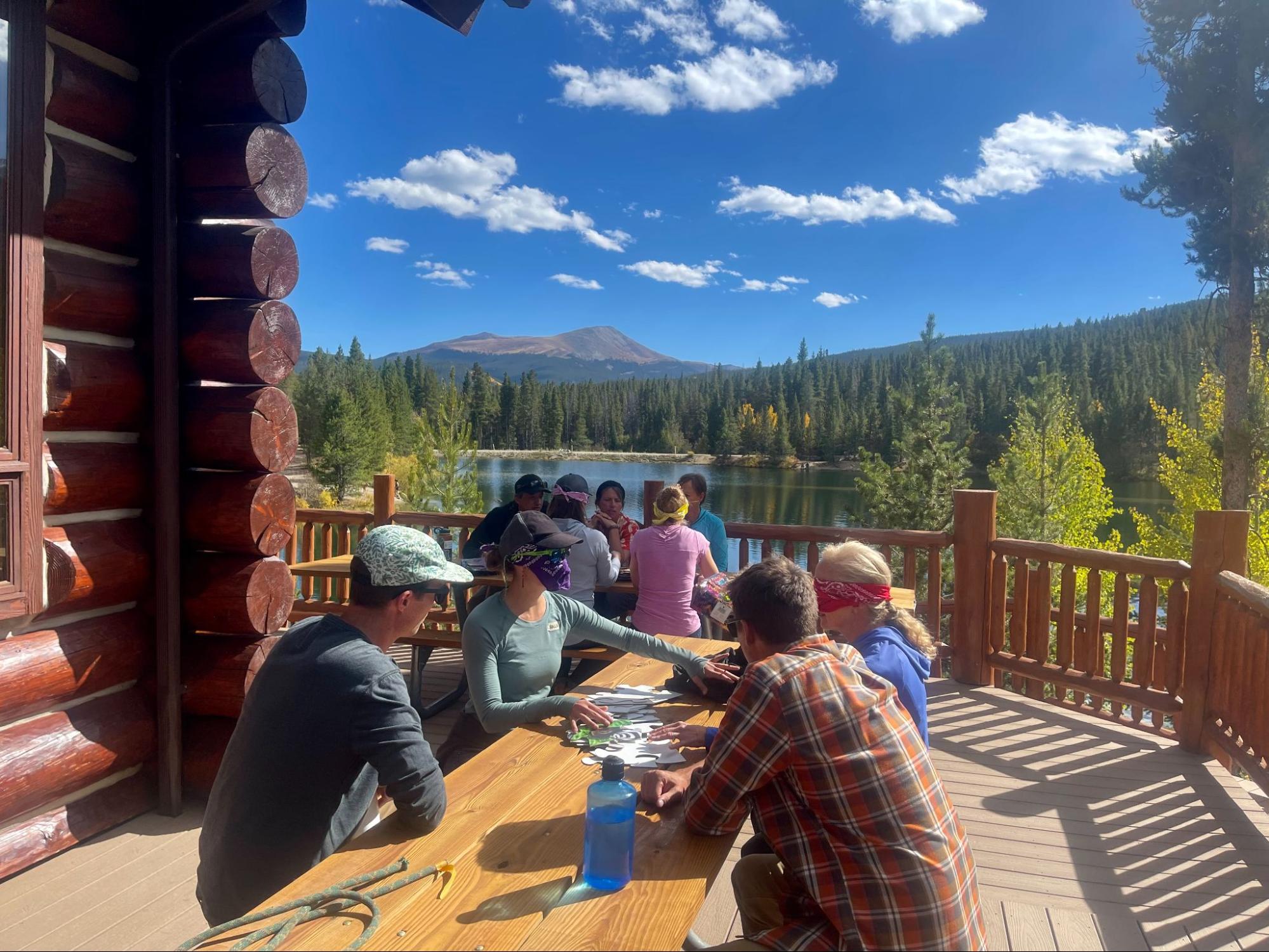 Team building activities on the deck of the Griffith Lodge.