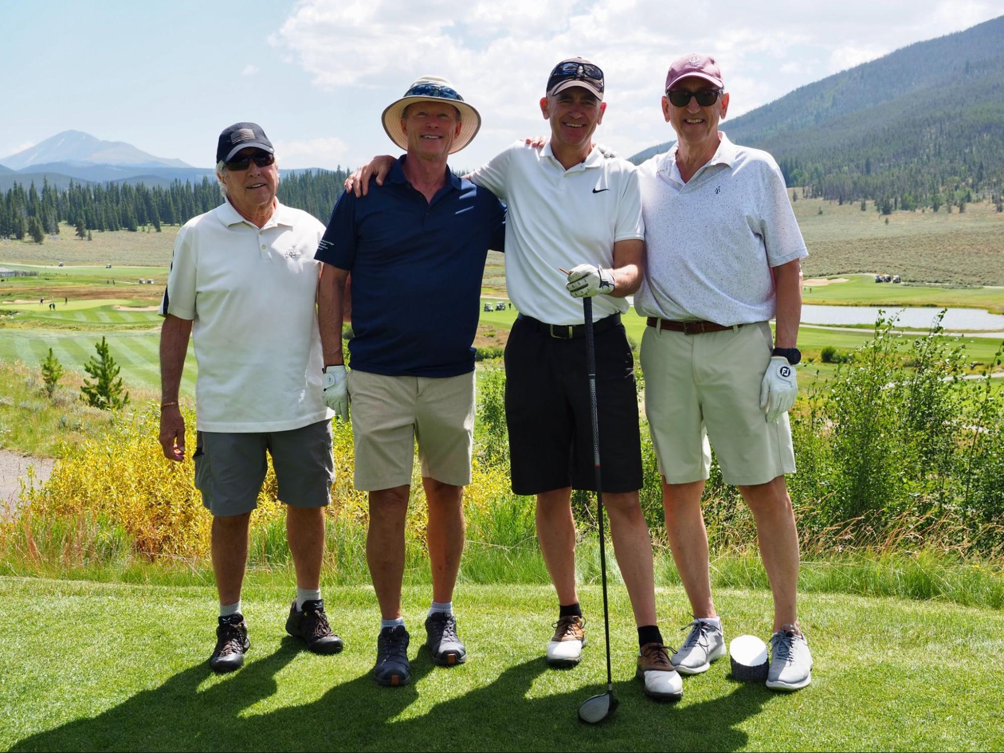 LtoR: Dave Donaldson, Mark Burgeson, Gurney and Doug Beal enjoying BOEC’s Tee It Up Golf Scramble in 2023!