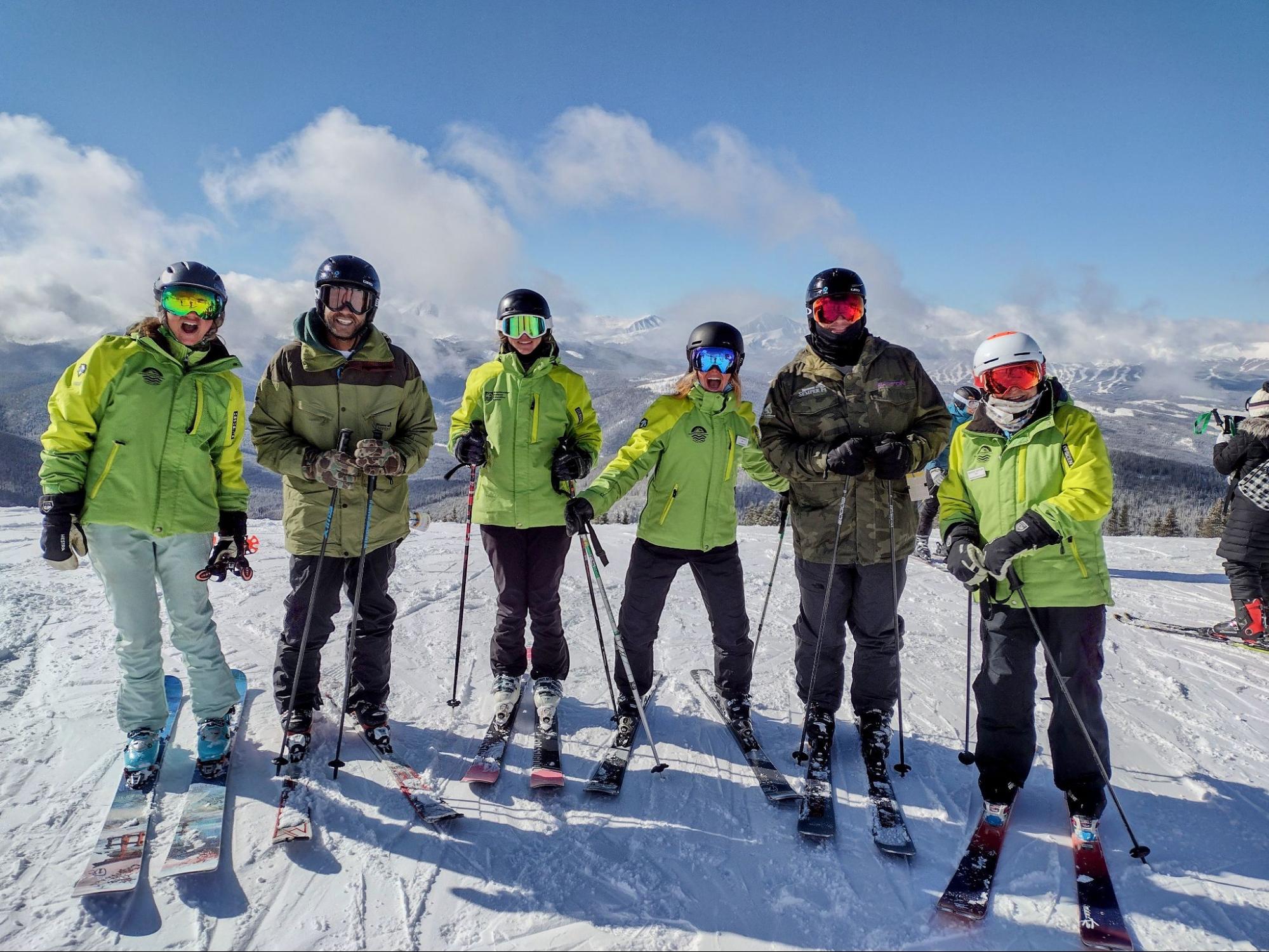 Hallie, Mike, Halle, Steph, Aaron, and Margie skiing with Team Semper Fi at Keystone.