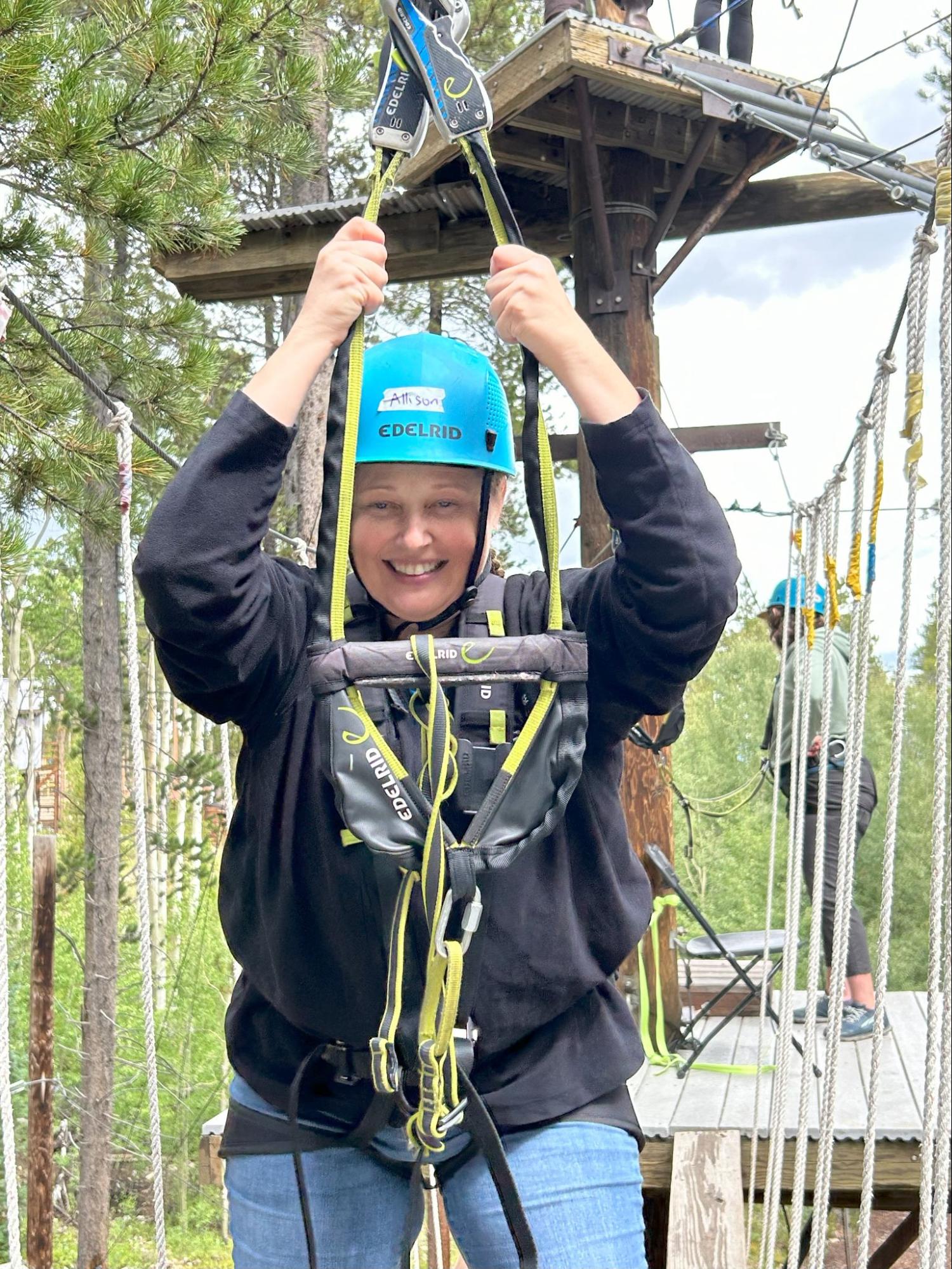 Allison, Adventures Within participant, on the high ropes course.